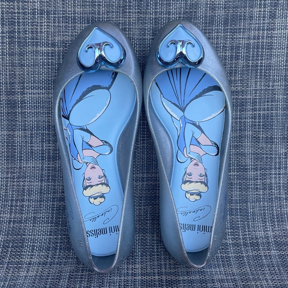 Mini Melissa Sweet Love Cinderella Disney Princess ballet flats Dress Shoes 2 Y - Picture 9 of 11